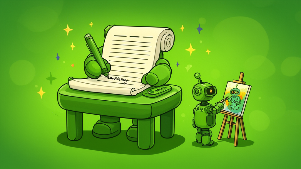 This article's own hero, made by this button: the draft writing itself while the robot paints.